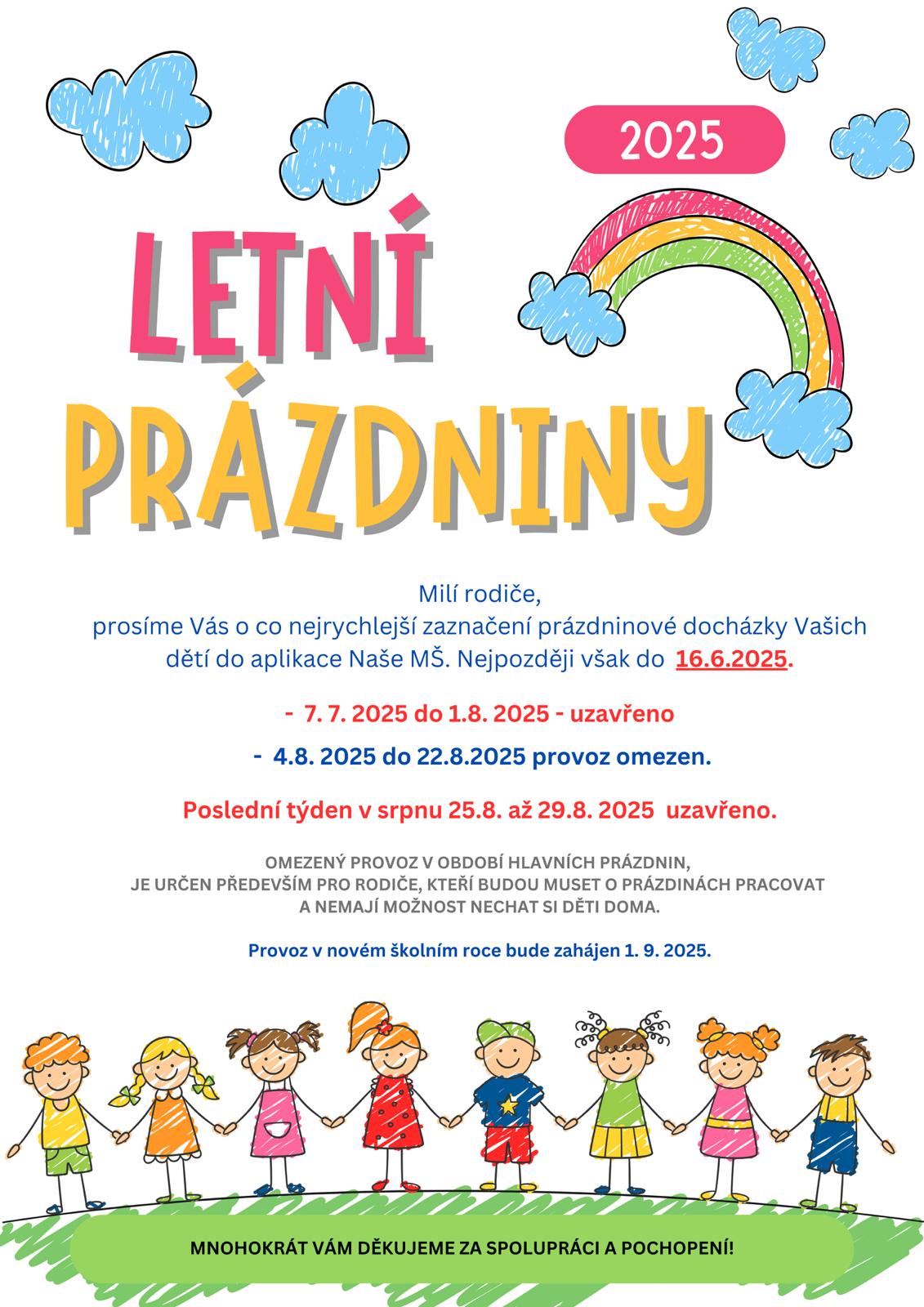 letní prázdiny provoz